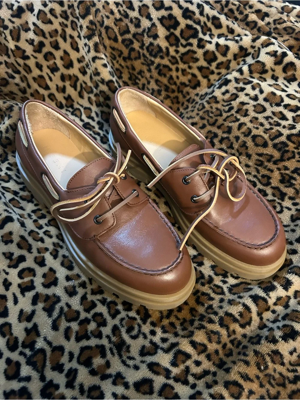 Men's Brown Leather Boat Shoes with Tan Laces